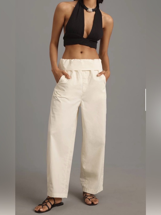 Pilcro Pants - Anthropologie PILCRO bowed leg fold over belt barrel leg trouser EUC size s